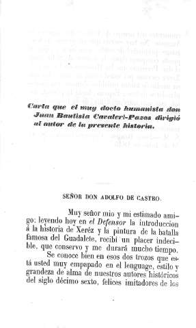 Carta que el muy docto humanista don Juan Bautista Cavaleri-Pazos dirigió al autor de la presente historia