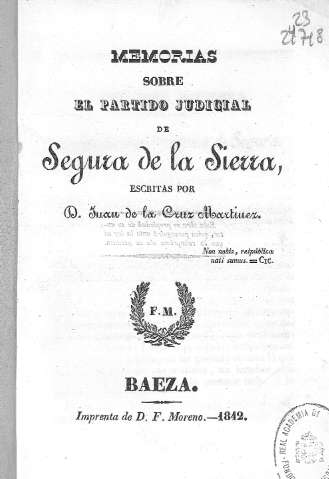 Memorias sobre le partido judicial de Segura de la Sierra