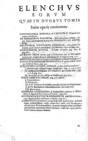 Elenchvs Eorvm qvae in dvobvs tomis