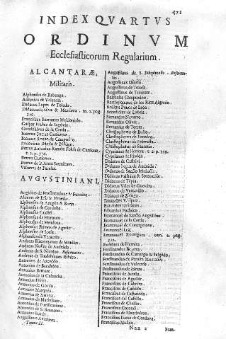 Index Qvartvs. Ordinvm Ecclesiasticorum