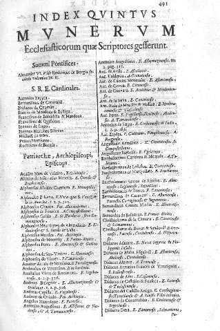 Index Qvintvs. Mvnervm Ecclesiasticorum...