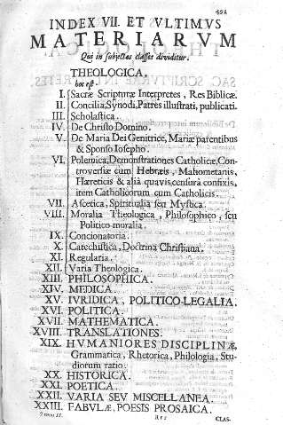 Index VII et vltimvs. Materiarvm...