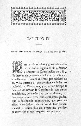 Capitulo IV. Primeros trabajos para la Restauración