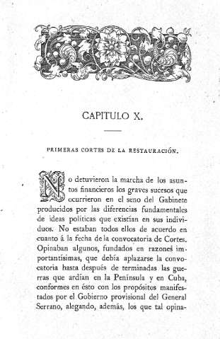Capitulo X. Primeras Cortes de la Restauración