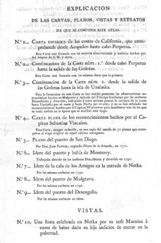Explicación de las cartas, planos, vistas y retratos de que compone este atlas