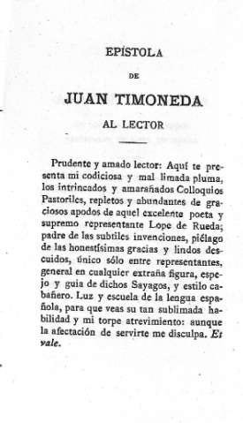 Epístola de Juan Timoneda al lector