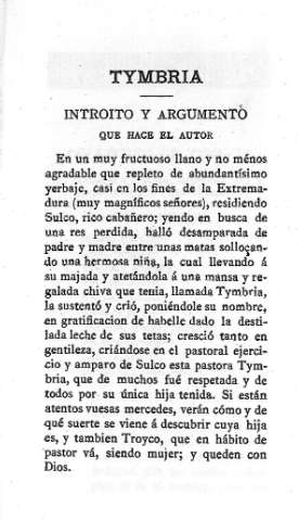 Tymbria. Introito y argumento que hace el autor