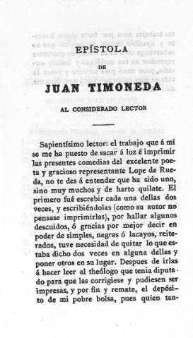 Epístola de Juan Timoneda al considerado lector