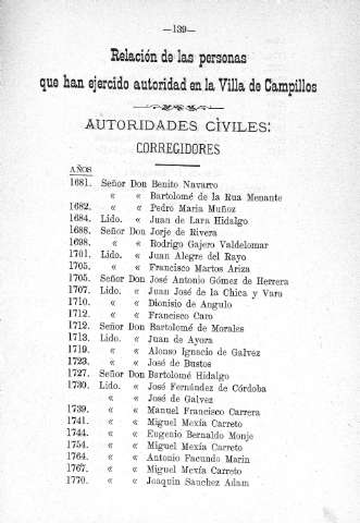 Relación de personas que han ejercido autoridad en la Vila de Campillos