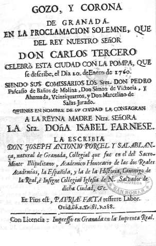 Gozo, y corona de Granada en la proclamación solemne...