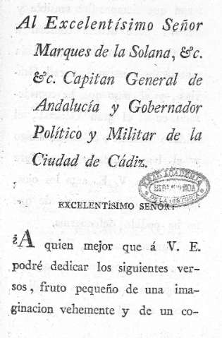 Al Excelentisimo señor Marqués de la Solana