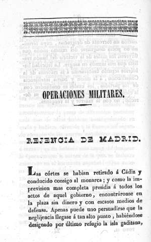 Operaciones Militares. Rejencia de Madrid