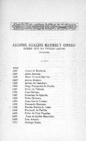 Alcaides, Alcaldes Mayores y Corregidores que ha tenido Arcos