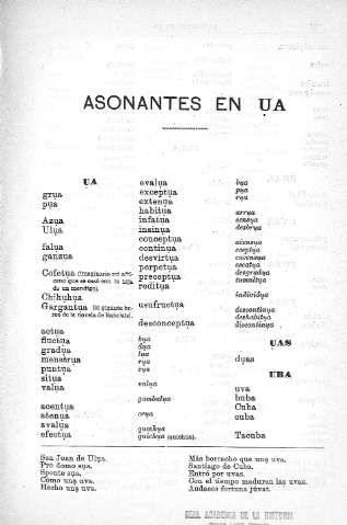 Asonantes en ua