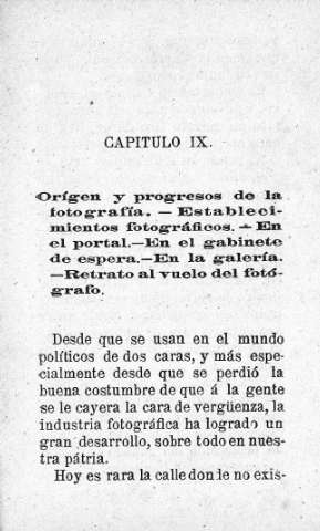 Capitulo IX. Origen y progresos de la fotografía.-Estableciminetos fotográficos.- En el portal.- En el gabinete de espera.- En la galeria.- Retrato al vuelo del fotógrafo
