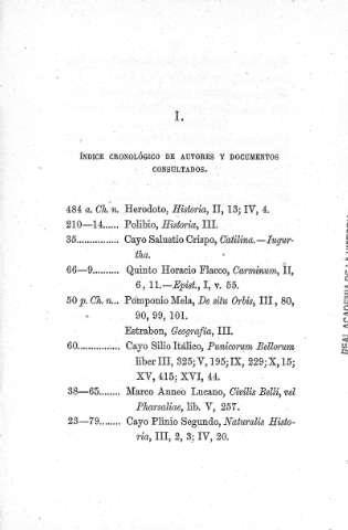 I. Indice cronológico de autores y documentos consultados
