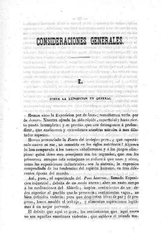 Consideraciones Generales. I. Sobre la Exposición en general