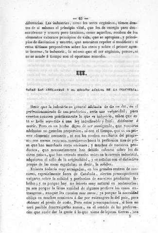 III. Sobre los adelantos y el estado actual de la industria