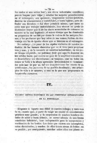 IV. Exámen crítico-económico de las industrias representadas en la Exposición