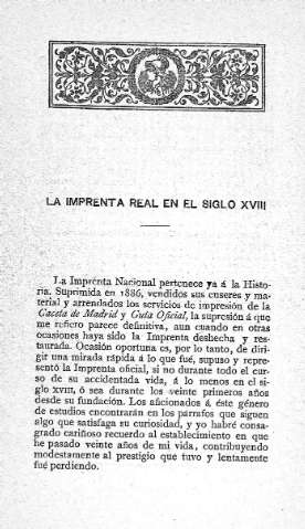 La Imprenta Real en el siglo XVIII.