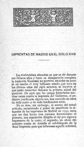 Imprentas de Madrid en el Siglo XVIII.