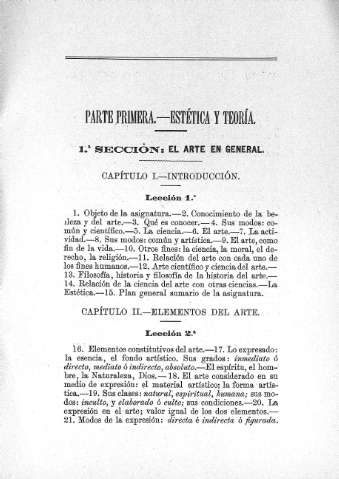 Parte Primera. Estética y teoría. 1ª Sección. El arte en general. Capitulo I. Capitulo II.