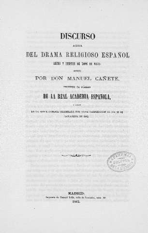 Discurso acerca del drama religioso español