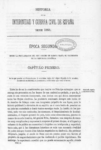 Época Segunda. Capitulo Primero