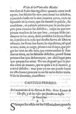 Capitulo Primero. Del nacimiento de la Sierva de Dios Soror Leonor de Christo, y de las cosas que sucedieron hasta su Bautismo