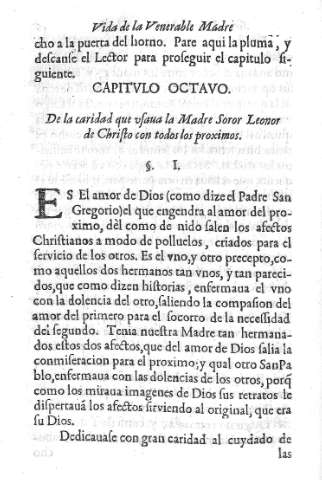 Capitvlo Octavo. De la caridad que usaua la Madre Soror Leonor de Christo con todos los proximos