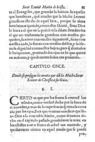 Capitvlo Once. Donde se prosigue la cuenta que dà la Madre Soror Leonor de Christo a su Guia