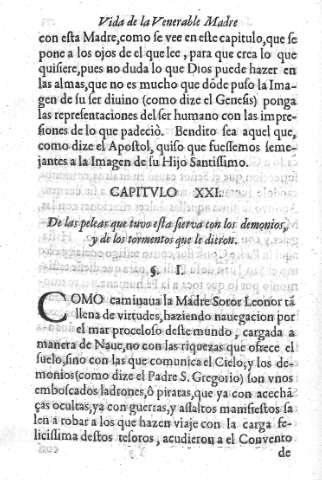 Capitvlo XXI. De las peleas que tuvo esta sierva con los demonios, y de los tormentos que le dieron