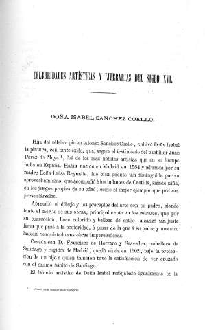 Celebridades artísticas y literarias del siglo XVI. Doña Isabel Sanchez Coello
