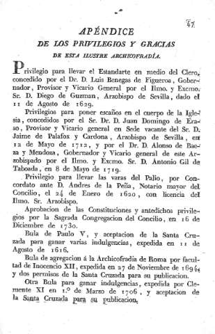 Apéndice de los Privilegios y Gracias de esta Ilustre Archicofradía