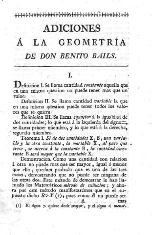 Adiciones á la geometría de Don Benito Bails - I