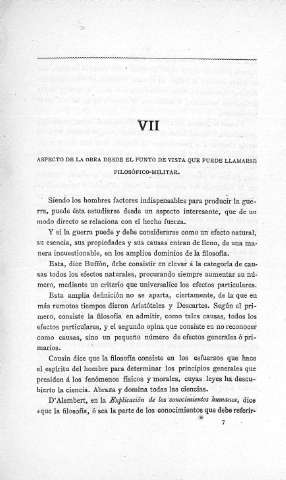 VII. Aspecto de la obra desde el punto de vista que puede llamarse filosófico-militar