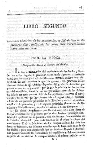 Libro Segundo. Resumen histórico de los conocimientos hidráulicos ...