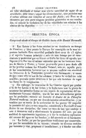Segunda Época. Comprende desde el tiempo de Galileo hasta el de Daniel Bernoulli.