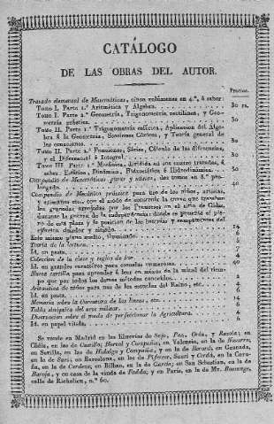 Catálogo de las obras del autor.