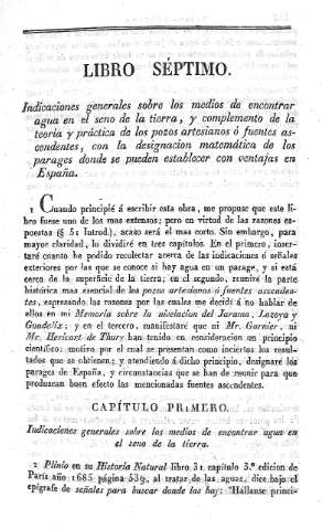 Libro séptimo. Indicaciones generales sobre los medios de encontrar agua...
