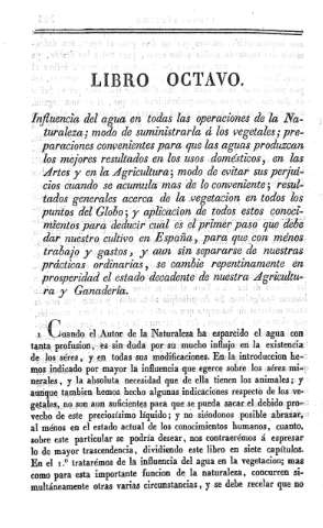 Libro octavo. Influencia del agua en todas las operaciones de la Naturaleza...