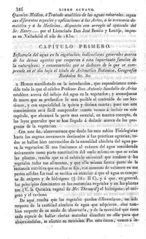 Capitulo primero. Influencia del agua en la vegetacion; indicaciones generales...