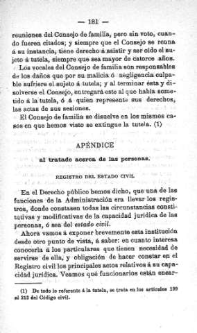 Apéndice al tratado acerca de las personas. Registro del estado civil