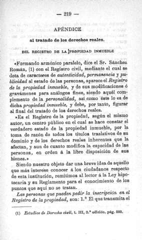 Apéndice al tratado de los derechos reales. Del registro de la propiedad inmueble