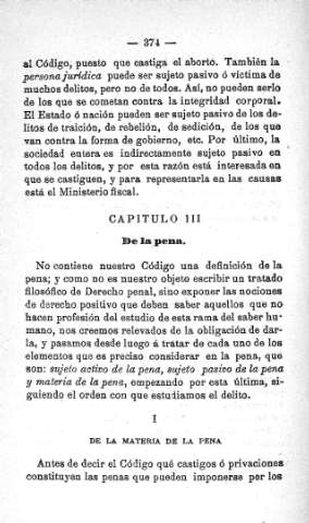 Capitulo III. De la pena