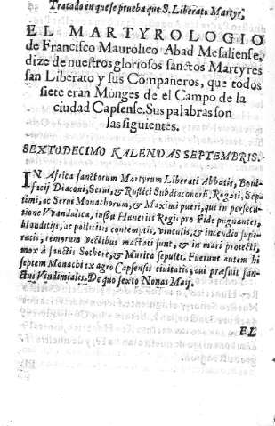 El Martyrologio de Francisco Maurolico Abad Mesaliense