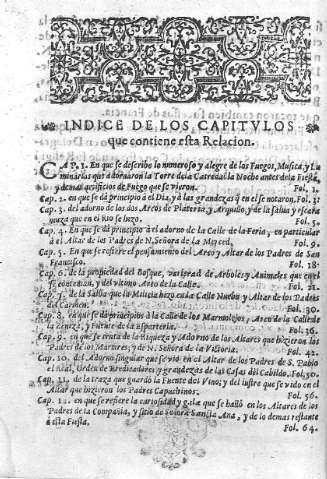 Indice de los Capítulos que contiene esta Relacion