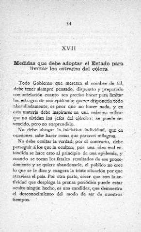 XVII. Medidas que debe adoptar el Estado para limitar los estragos del cólera