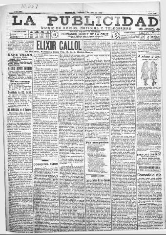 'La publicidad : diario de avisos noticias y telegramas. Eco fiel de la opinión y verdadero defensor de los intereses morales y materiales de Granada y su provincia' - Año XXX Número 8157 (01/07/1910)