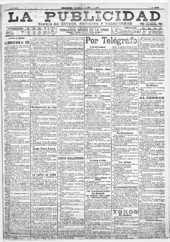 'La publicidad : diario de avisos noticias y telegramas. Eco fiel de la opinión y verdadero defensor de los intereses morales y materiales de Granada y su provincia' - Año XXX Número 8160 (04/07/1910)